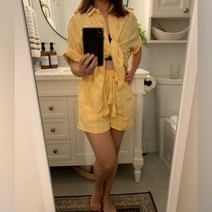 L*Space Beach Cover Up Shorts and Shirt XS Yellow